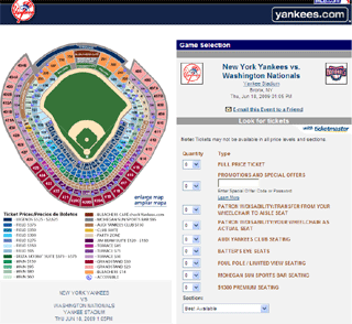 ヤンキースチケット購入画面